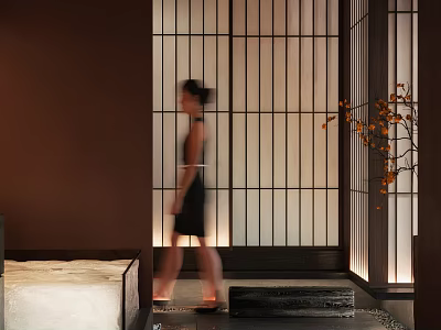 Traditional Japanese Restaurant Interior With Shoji Screens And Wooden Decor Elements 3d model