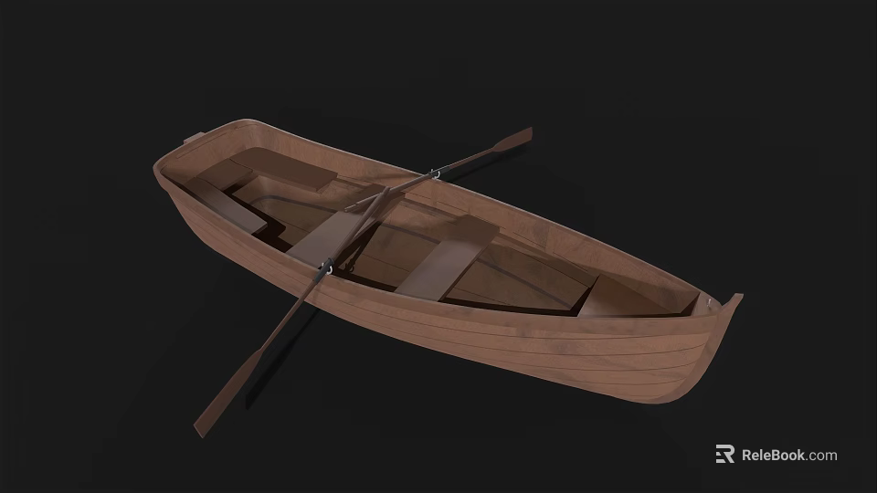Classic Wooden Rowing Boat Featuring Natural Wood Seats And Oars Design 3d model 