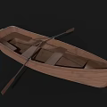 Classic Wooden Rowing Boat Featuring Natural Wood Seats And Oars Design