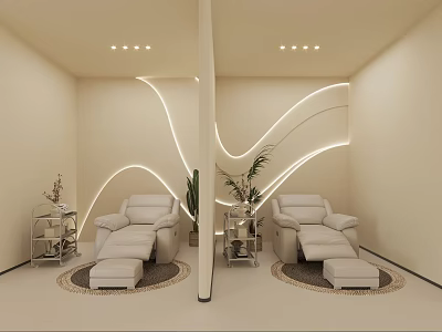 Warm Beige Modern Beauty Salon Private Relaxing Pedicure Lounge With Cozy Recliners And Ambient Lighting 3d model