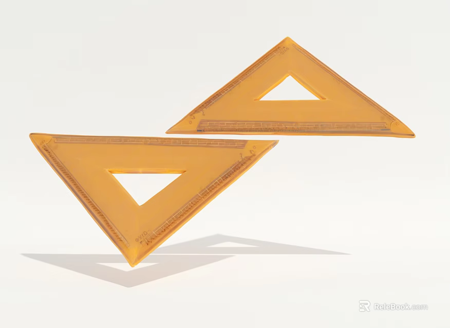Yellow Triangular Rulers With Hollow Triangle Design On White Background 3d model