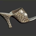 Stylish Leopard Print High Heel Slippers With Round Decorative Buttons For Women