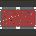 Modern Billiard Table With Red Felt Surface Colored Balls Triangle Rack And Cue Stick 3d model