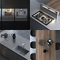 Modern Kitchen Interior With Black Silver Cabinets Island Counter And Stools 3d model