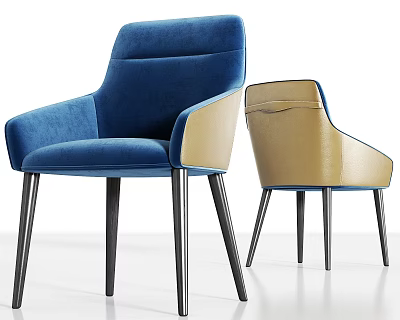 Modern Accent Chair With Blue And Beige Velvet Upholstery Armrests And Black Metal Legs 3d model