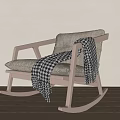 Cozy Light Gray Rocking Chair With Plaid Blanket On Armrest Wooden Floor And Light Wall