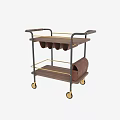 Practical Multifunctional Trolley with Cup Holders Paper Towel Rack Wine Storage Wooden Shelves Metal Frame