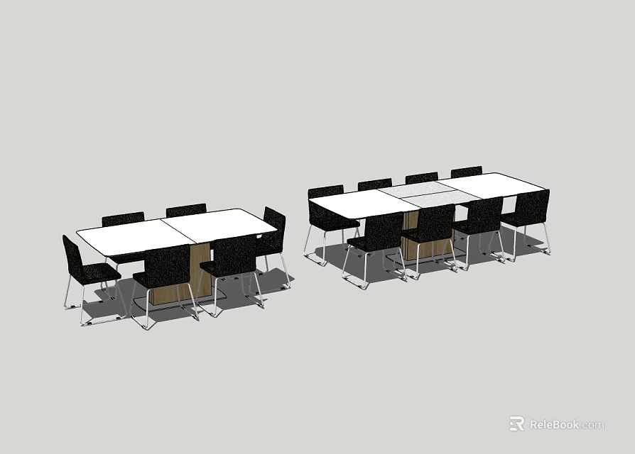 Modern Dining Table Set With White Tabletop And Black Chairs For Two Tables 3d model