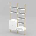 Modern Display Shelving Unit with Golden Frame Gray Shelves and White Cabinet