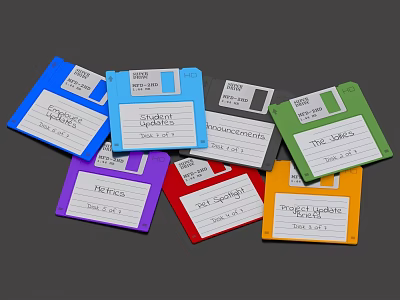 Colorful Vintage Computer Floppy Disks With Labeled Storage Data Files 3d model
