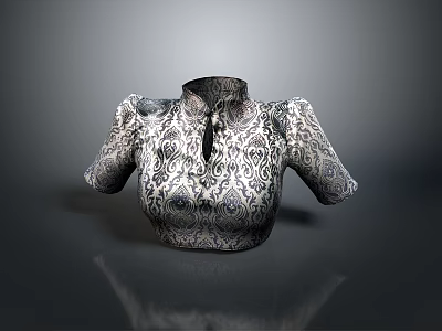 Stylish Short Sleeved Blouse With Stand Collar And Intricate Pattern Design 3d model