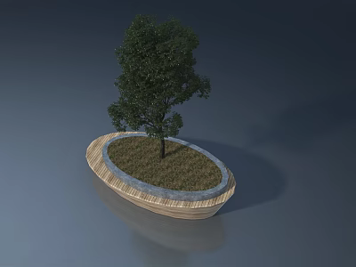 Wooden Hinged Door For Garden Space With Tree And Grass Bed Design 3d model