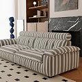 Comfortable Grey White Striped Fabric Sofa Set For Cozy Retro Living Room Interior Decoration