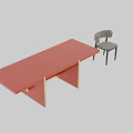 Modern Dining Table Set Featuring Orange Tabletop And Patterned Chairs With Black Legs 3d model