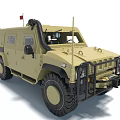 Khaki Military Style Functional Vehicle with Antennas Red Flag Protective Grille and Large Tires
