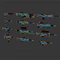 Assorted Toy Weapons in Blue and Orange Including Rifles Pistols with Scopes