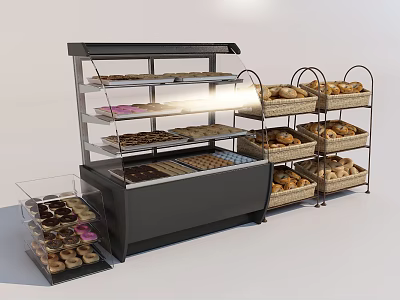 Bakery Display With Refrigerated Case And Pastry Racks 3d model