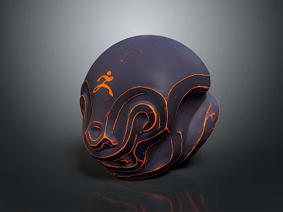 Dark Blue Orb Weapon With Orange Intricate Patterns And Shiny Reflective Surface 3d model