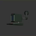 Green Mechanical Arm Machine Featuring Blue Screen Keyboard And Stable Base Design
