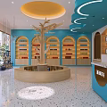 Modern Entrance Hall With Wooden Decor Mirrors Colorful Terrazzo Floor Sofa And Display Cases