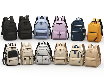 Stylish Backpacks In Various Colors With Functional Pockets And Classic Design 3d model