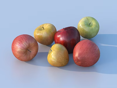 Several Different Colored Apples Including Red Yellow And Green On Light Background 3d model
