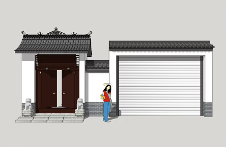 Chinese Gate Patio Door 3d model