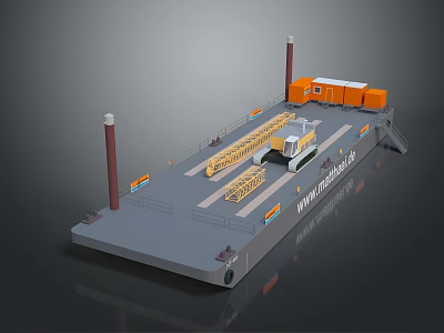 WHITBY Industrial Floating Platform With Orange Structures Crane Red Pillars And Deck Equipment 3d model