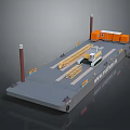 WHITBY Industrial Floating Platform With Orange Structures Crane Red Pillars And Deck Equipment