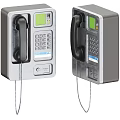 Two Gray Public Telephone Booths With Handset Keypad And Green Screen