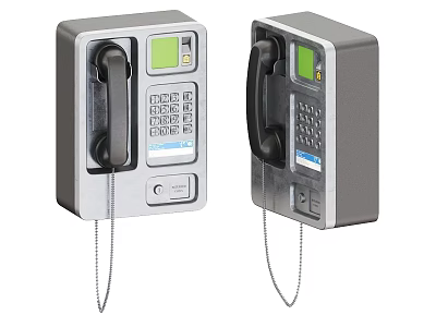 Two Gray Public Telephone Booths With Handset Keypad And Green Screen 3d model