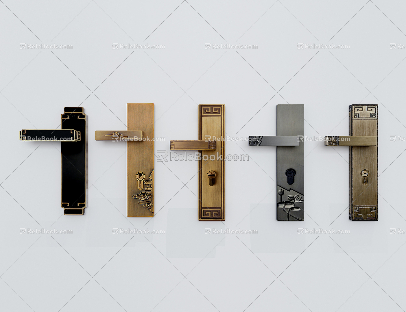 New Chinese Style Door Handle Bedroom Wooden Door Lock 3d model