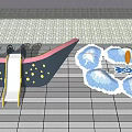 Fun Children’s Playground Equipment With Slide Blue Airplane Design And Snowflake Shaped Yellow Dot Decorations