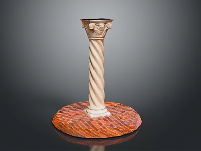 Ancient Scenic Landscape Featuring Twisted Column Red Brick Base And Ornate Carved Top 3d model