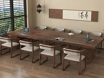 New Chinese Tea Table and Chair Solid Wood Tea Combination Large Board Table Solid Wood Single Chair Tea Tray 3d model