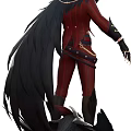 Fantasy Game Character In Red Uniform With Black Accessories