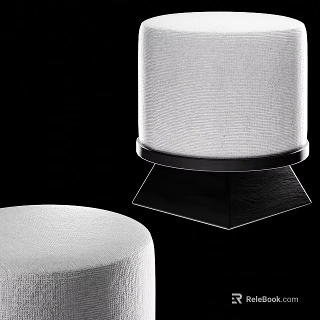 Modern White Fabric Upholstered Sofa Stool With Black Geometric Base Design 3d model 