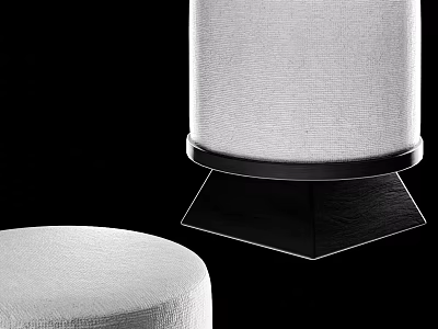 Modern White Fabric Upholstered Sofa Stool With Black Geometric Base Design 3d model