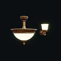 Vintage Brass Ceiling Light With White Glass Shade And Decorative Wall Sconce