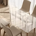 Glass Top Dining Table Set with Beige Chairs and Wooden Legs in Bright Room