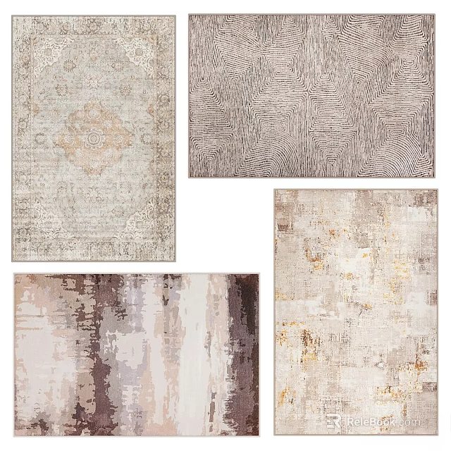 Square Rugs With Diverse Patterns And Neutral Tones For Modern Interior Decor 3d model