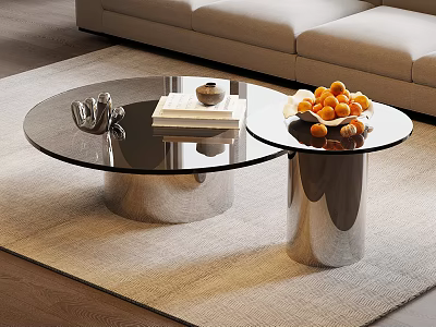 Modern Glass Top Coffee Table With Metallic Base Stack Of Books And Fruit Bowl 3d model