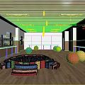 Dance Studio With Colorful Block Pool Big Balls Wooden Floor And Cartoon Painted Walls