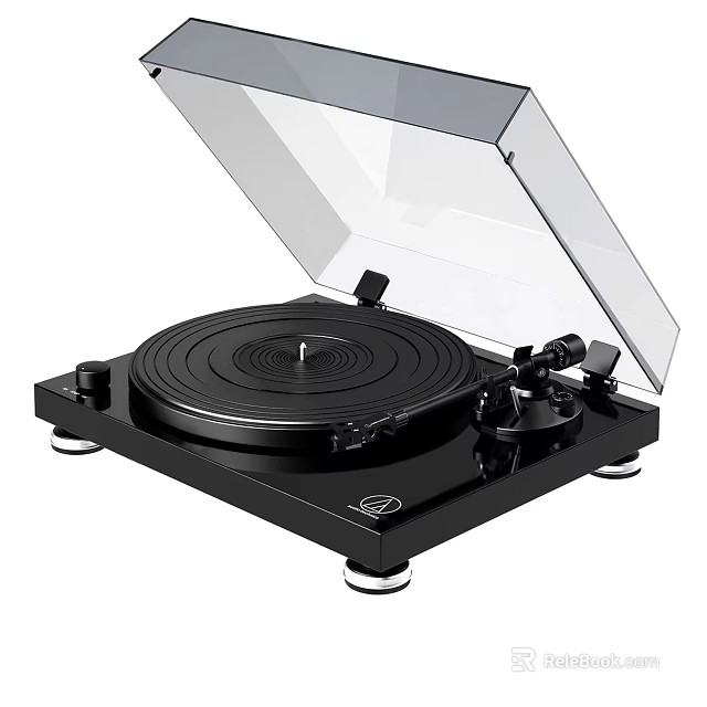 Black Modern Turntable Audio System Featuring Transparent Cover And Sleek Design For Vinyl Playback 3d model 