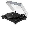 Black Modern Turntable Audio System Featuring Transparent Cover And Sleek Design For Vinyl Playback