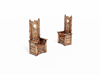 Vintage Wooden Single Chair with Carved Backrest and Circular Decorative Detail for Classic Interior Design 3d model