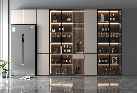 Modern Wine Cabinet Wine Cabinet Wine Bottle Wine Glass Refrigerator Ornaments 3d model