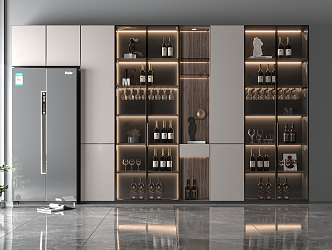 Modern Wine Cabinet Wine Cabinet Wine Bottle Wine Glass Refrigerator Ornaments 3d model