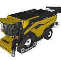 Efficient Yellow Combine Harvester With Tracked Wheels And Harvesting Equipment Cabin