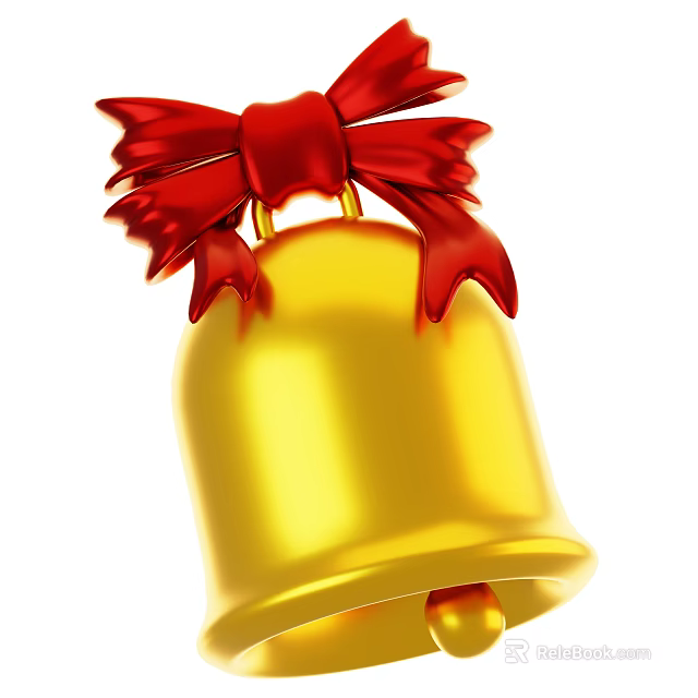 Decorative Ornament Set With Golden Bell And Red Bow Accent 3d model 